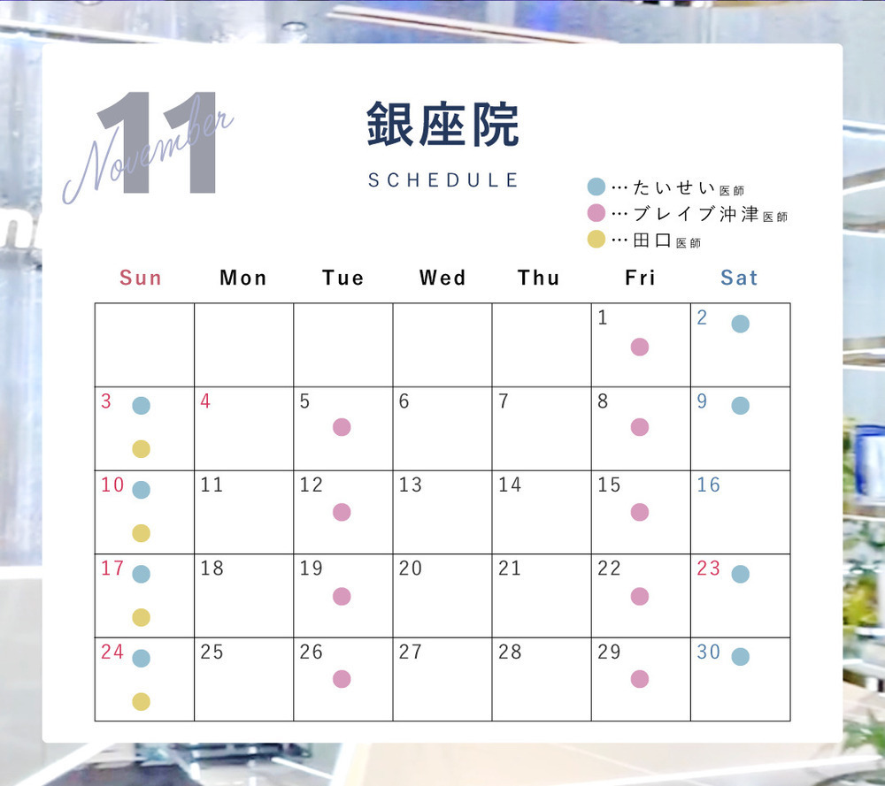 Tokyo Tensei Clinic 銀座院 ⛄️11月ドクターシフト⛄️