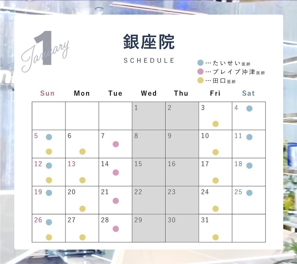 Tokyo Tensei Clinic 銀座院 🐍1月ドクターシフト🐍