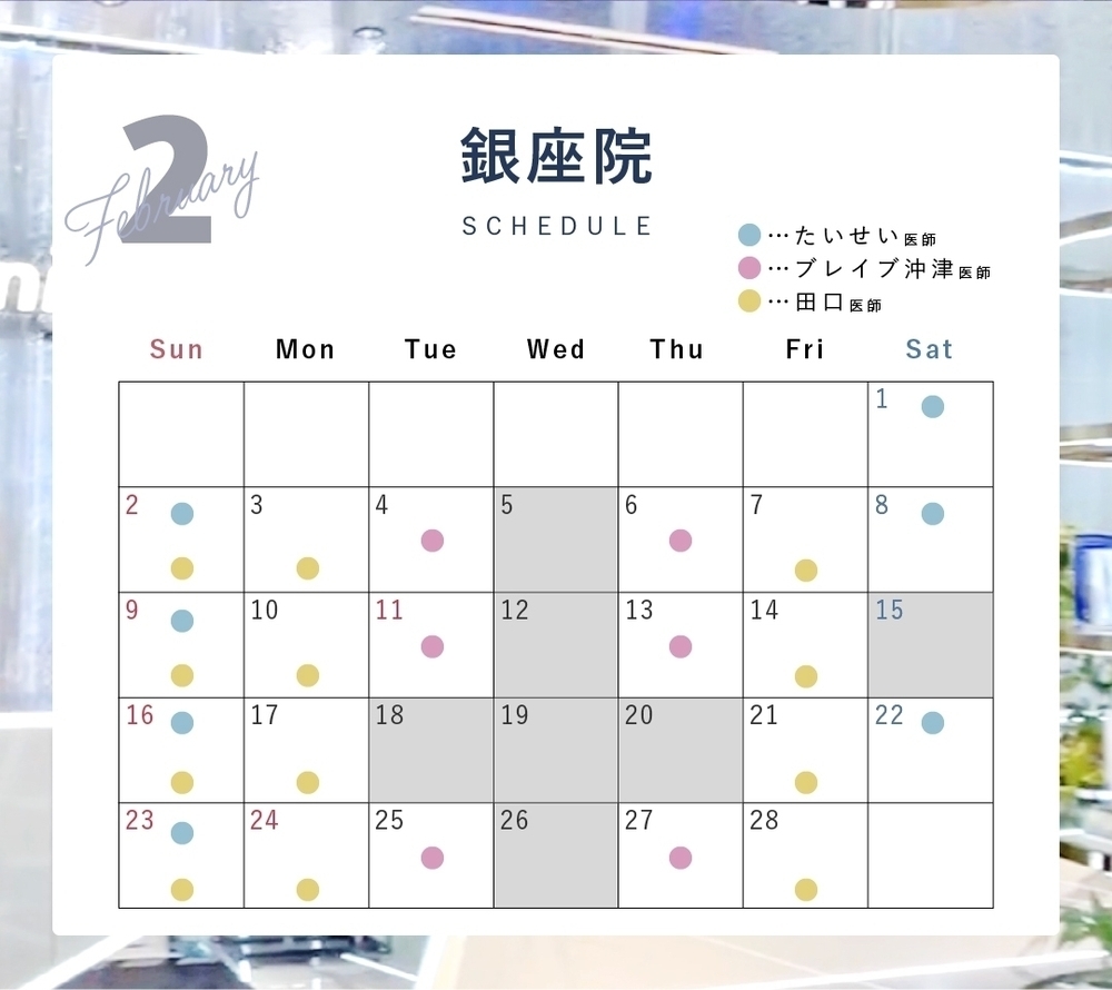 Tokyo Tensei Clinic 銀座院 🍫2月ドクターシフト🍫
